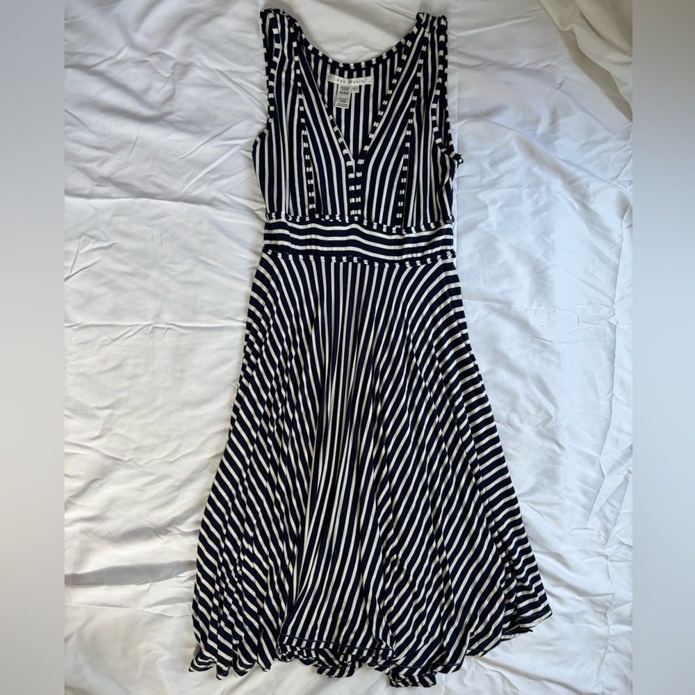 Max Studio Navy and White Striped Midi Dress